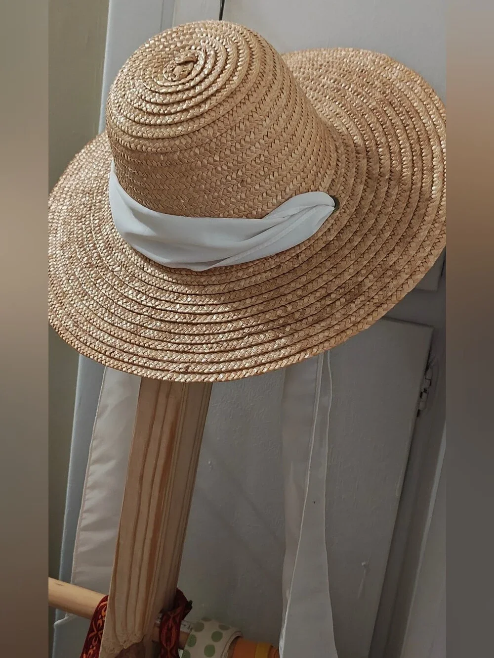 Straw Sun Hat with White Ribbon CottageCore Garden
